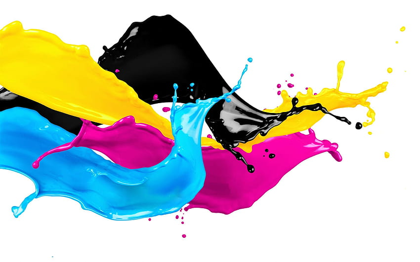 CMYK concepts, splashes of paint, printing HD wallpaper
