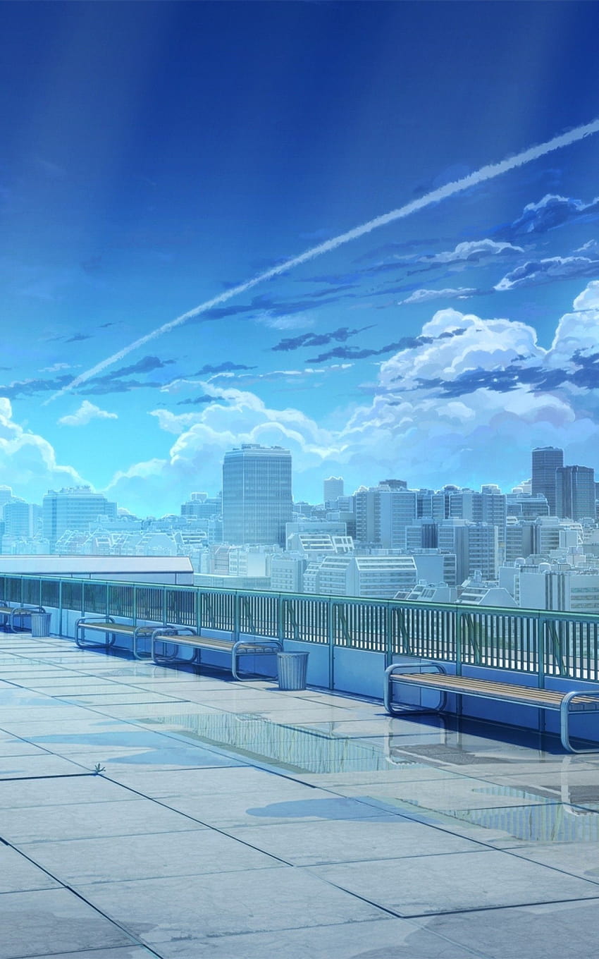 1600x2560 Anime Landscape, School, Rooftop, Sky, Clouds, Cityscape, Buildings, Artwork, ＃DATVIEWTHO for Google Nexus 10, anime rooftop city HD phone wallpaper