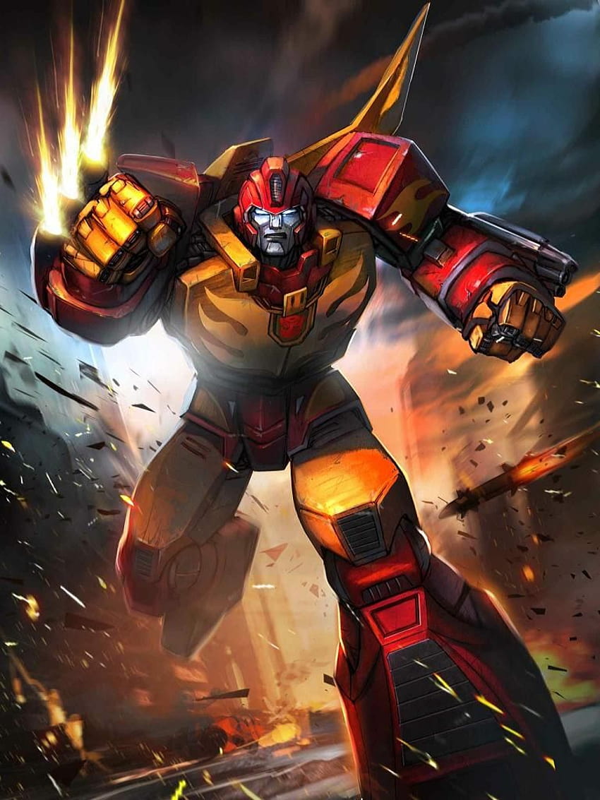 Opera d'arte del leader degli autobot Rodimus Prime dal gioco Transformers Legends Sfondo del telefono HD