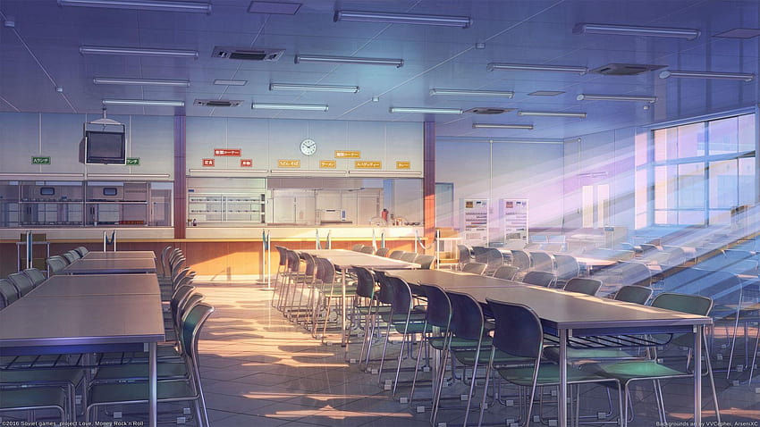 1920x1080 애니메이션 건물, 학교 식당, 선샤인, 애니메이션 학교 HD 월페이퍼