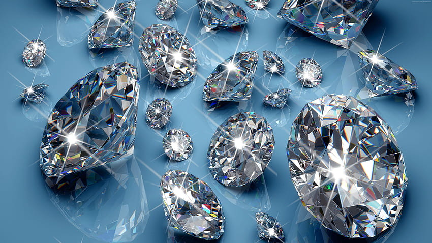 Berlian batu permata cerah dengan latar belakang biru dan Wallpaper HD