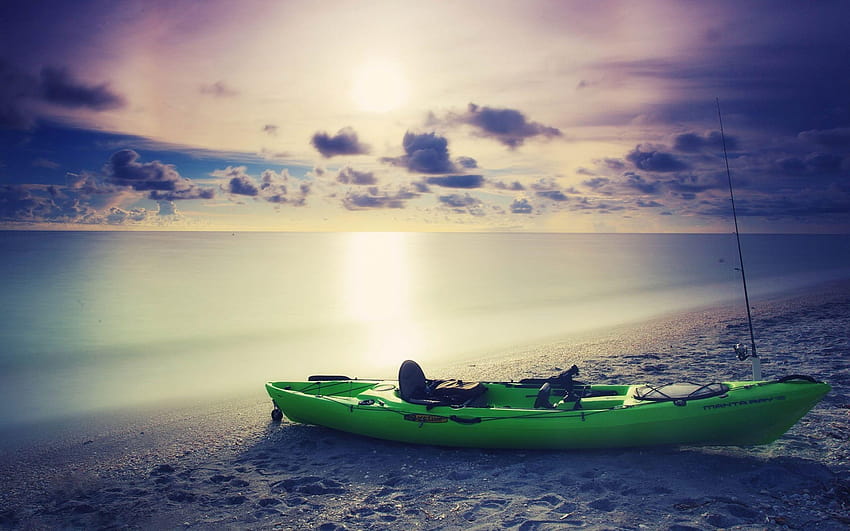 Green Kayak on the beach HD wallpaper