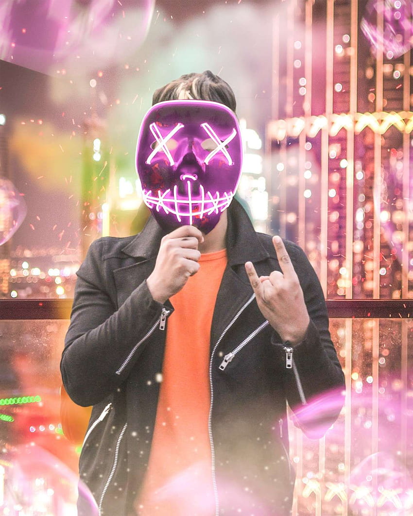 3d Neon Hacker Mask, hacker mask neon HD phone wallpaper