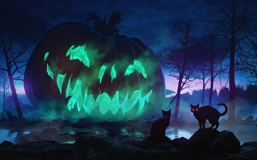 1440x900 Halloween, Giant Pumpkin, Scary, Cats, Dark Theme, Forest, Fog, Stones for MacBook Pro 15 inch,MacBook Air 13 inch, halloween macbook HD wallpaper