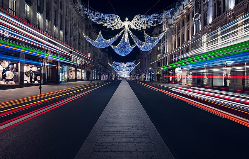 都市, ライト, クリスマス, 道路, 夜, 通り, 天使, ロンドン, イングランド, 英国, トラフィック, 建築, お祝い, 装飾, 都市, 旅行, セクション город, クリスマスロード 高画質の壁紙