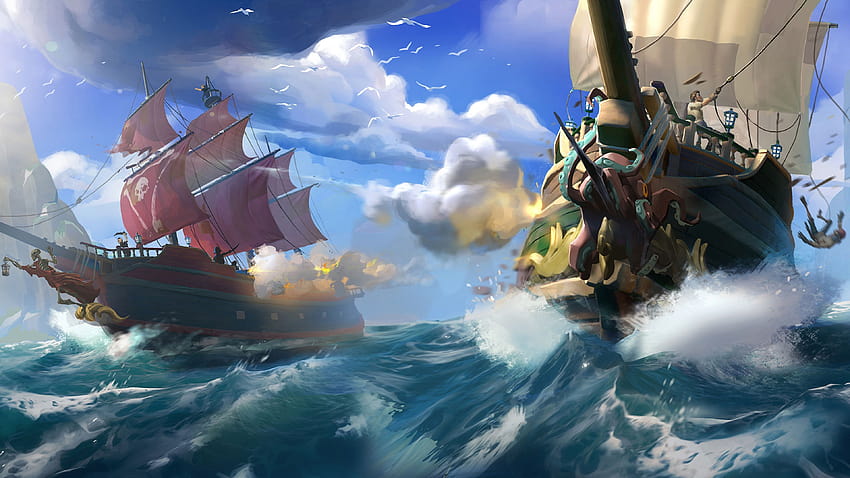 Sea of Thieves Ship Battle, ship and sea HD wallpaper