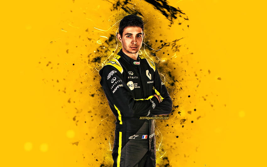 Esteban Ocon, 2020, Renault DP Dünya F1 Takımı, Fransız yarış pilotları, Formula 1, sarı neon ışıklar, F1 2020, 3840x2400 çözünürlüğe sahip Renault F1 Takımı. Kaliteli HD duvar kağıdı