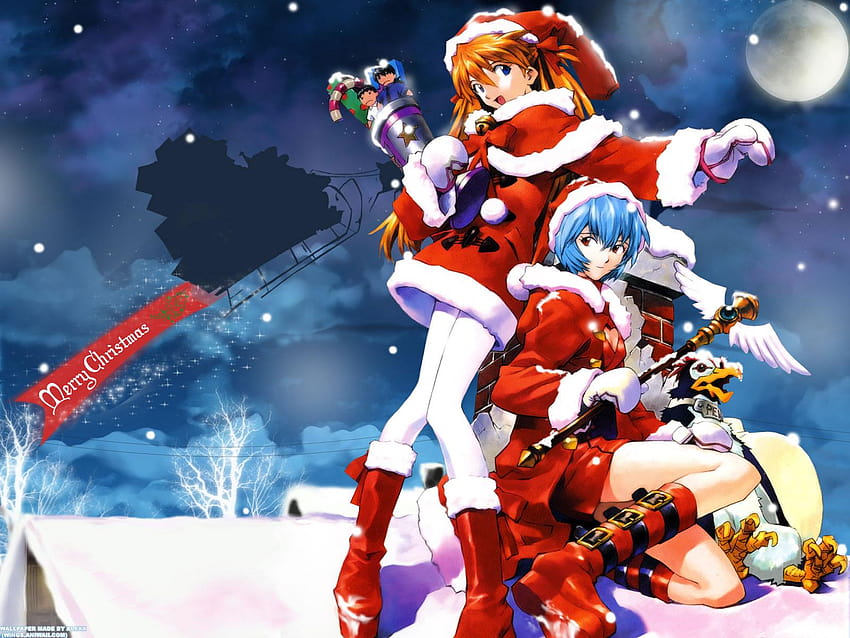 Asuka Rei Merry Christmas, anime merry christmas HD wallpaper