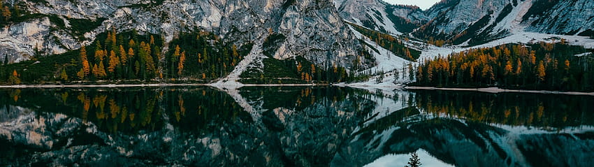 3840x1080 Canada, Banff National Park, Lake, Mountain, Reflection, Autumn, 3840x1080 autumn HD wallpaper