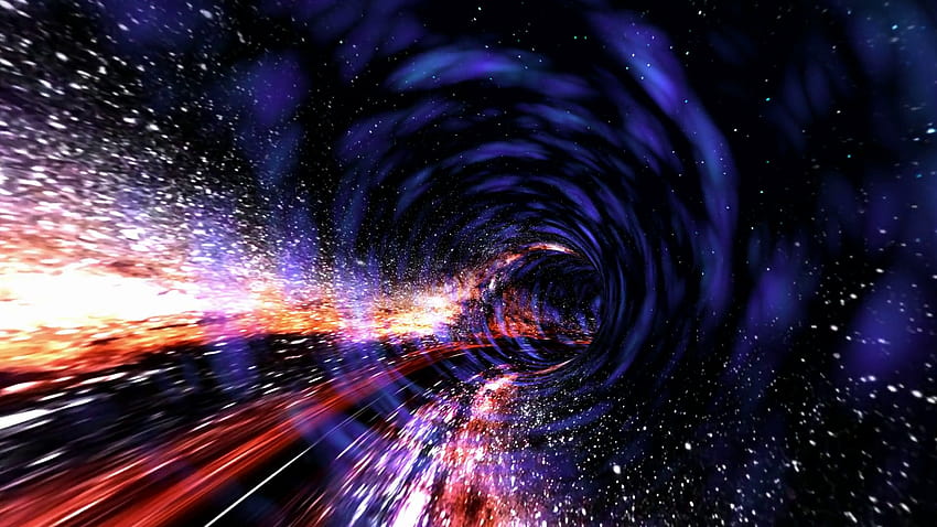 Animation en boucle avec voyage interstellaire de trou de ver à travers un champ de force bleu Fond d'écran HD