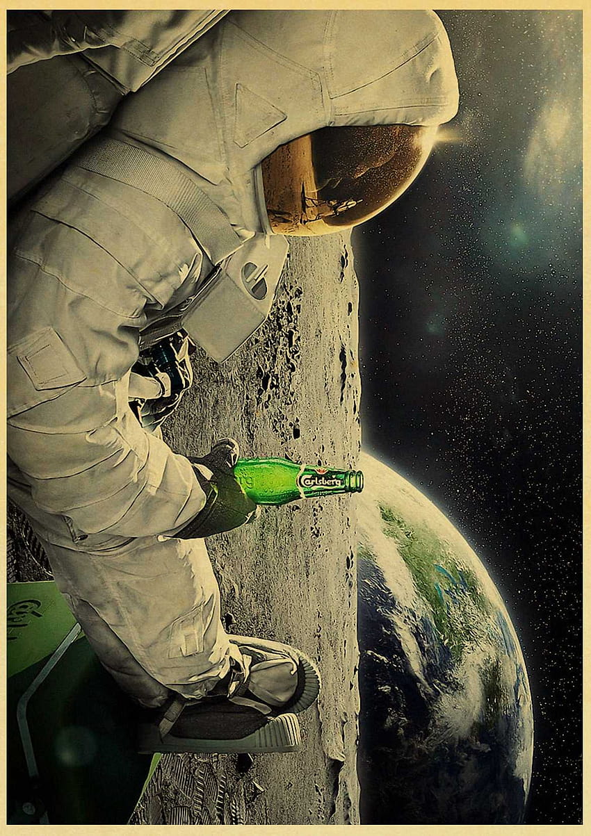 Cartaz de papel Kraft retrô Cartaz de cerveja de astronauta Impressões de arte para decoração de parede Pintura para bar e pub Cartaz de parede moderno Papel de parede de celular HD