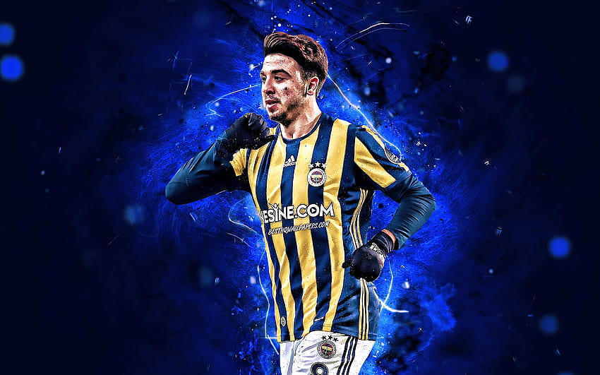 Ozan Tufan, bramka, tureccy piłkarze, Fenerbahce FC, piłka nożna, Tufan, neony, sztuka abstrakcyjna, turecka Super Lig, kreatywna z rozdzielczością 2880x1800. Wysoka jakość Tapeta HD