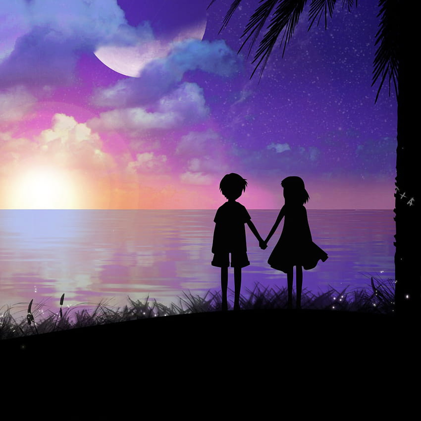 Holding Hands At Sunset für iPad 3, Anime Händchen haltend HD-Handy-Hintergrundbild