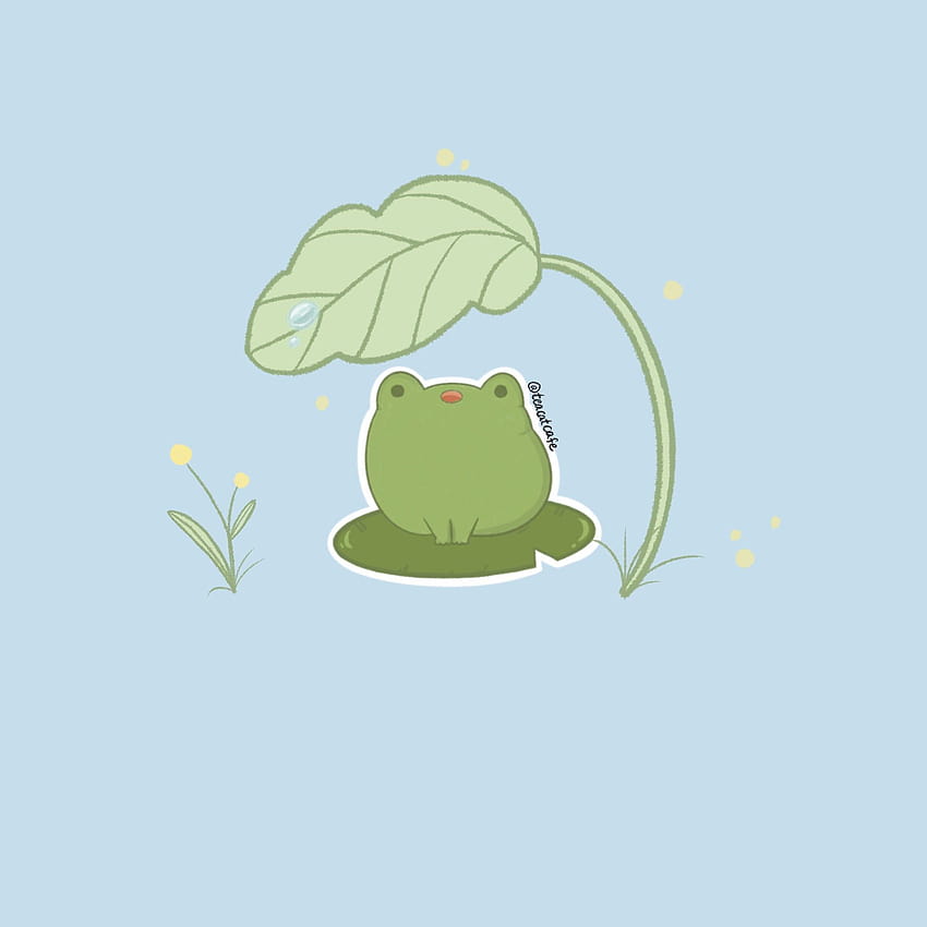 Cute Frog Adesivo seduto lilypad verde Adesivo Adorabile, estetica rana Sfondo del telefono HD