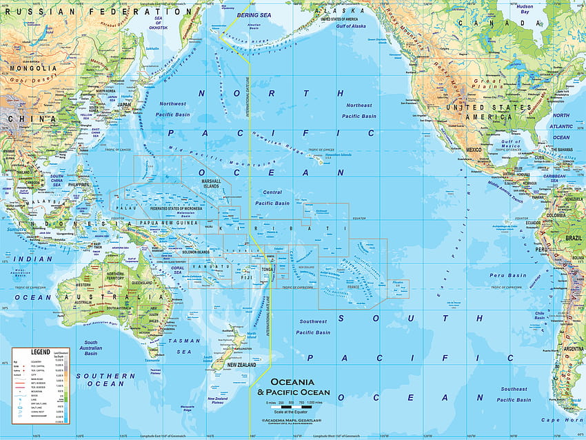 Wandgemälde mit physischer Klassenzimmerkarte für Australien und Ozeanien von Academia, Karte von Ozeanien HD-Hintergrundbild