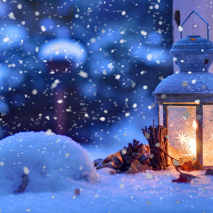 Kerze draußen in einer kalten Winternacht, Winter draußen HD-Handy-Hintergrundbild