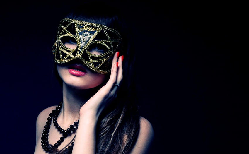 Черна маска на красива жена, парти маска HD тапет