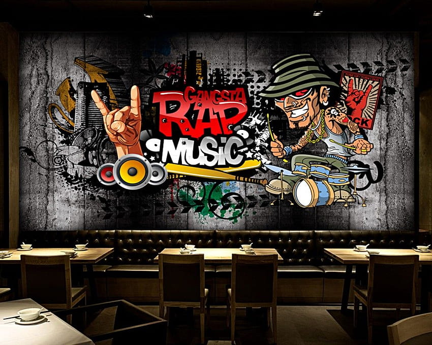 Дропшип доставка 3D персонализирани ретро хип-хоп рок музика бар стенописни фонове Моден стенопис, ретро хип-хоп HD тапет