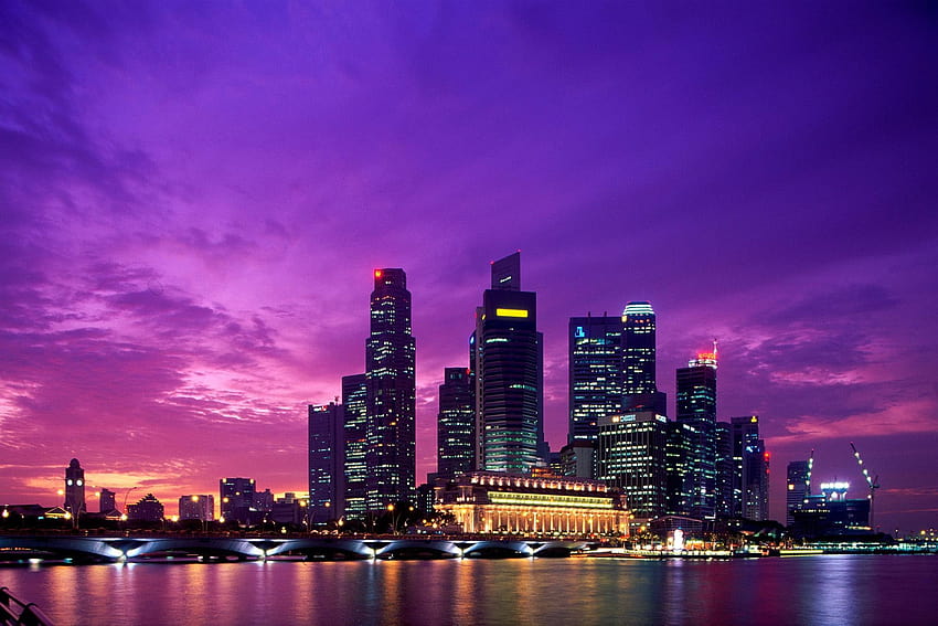 Singapore, City, Asian Architecture, Dusk, Skyscraper, Bridge, River / and Mobile Backgrounds, asian city HD wallpaper