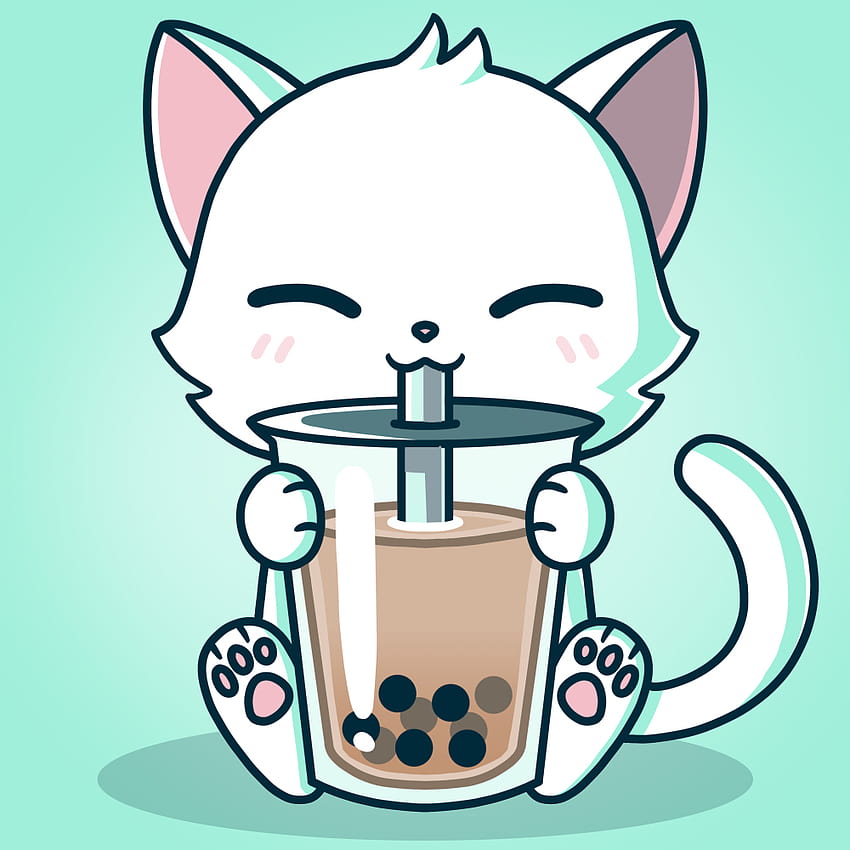 우유 고양이 귀여운 카와이 보바 차, 귀여운 보바 HD 전화 배경 화면
