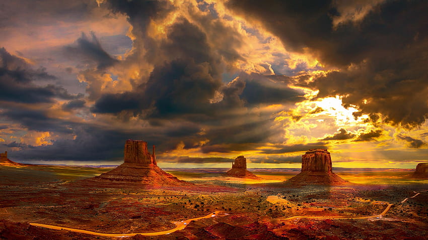 Amerika Serikat, Lembah Monumen, gurun, pemandangan alam 3840x2160, matahari terbenam lembah monumen ultra Wallpaper HD