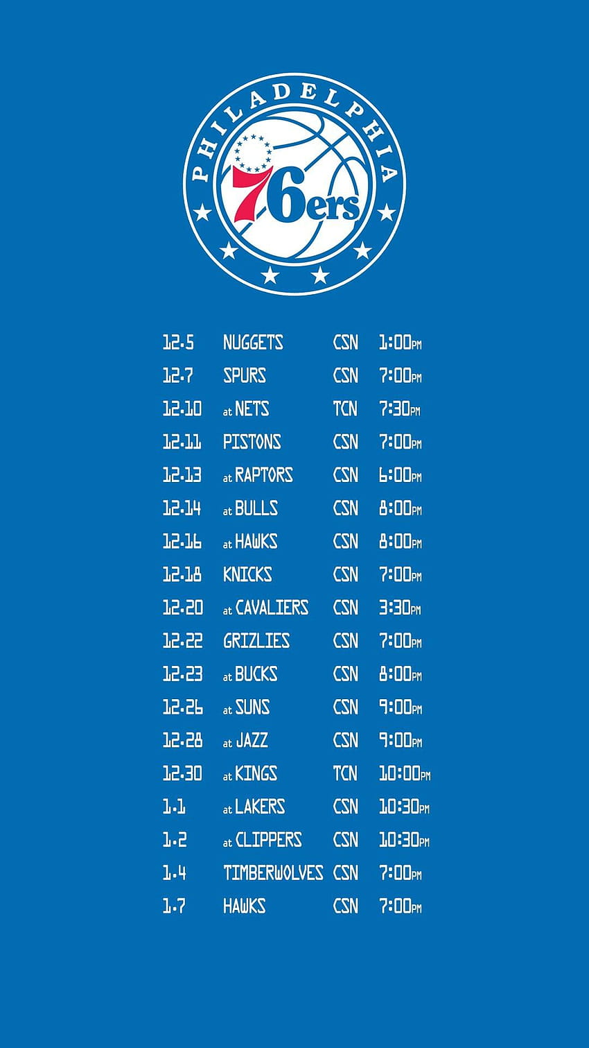 Sixers February/March Schedule Mobile Wallpaper : r/sixers