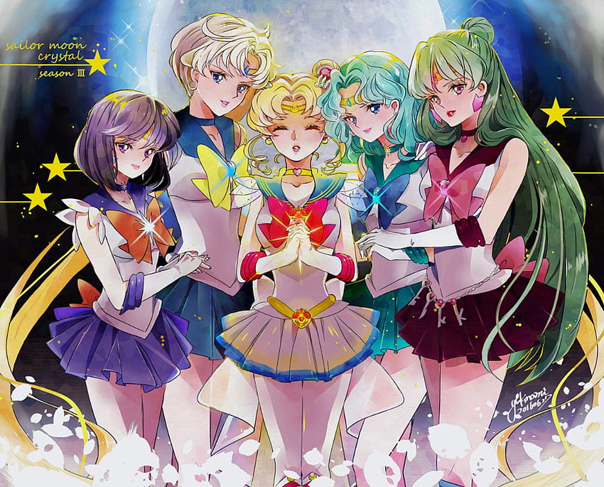 Original anime girl Sailor Moon Sailor Neptune Sailor Pluto Sailor Saturn Sailor Uranus Super Sailor Moon, sailor neptune and sailor uranus HD wallpaper