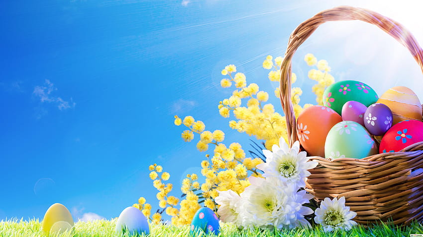 Colorful Easter Eggs & Flowers, 3840x2160 easter HD wallpaper