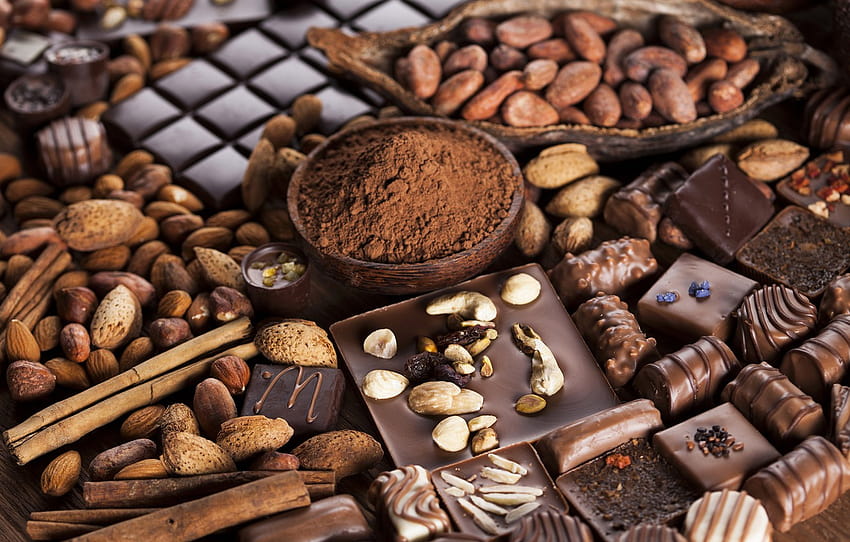 chocolate, candy, nuts, chocolate, nuts, cocoa, sweets, candy , section еда, chocolate candy HD wallpaper