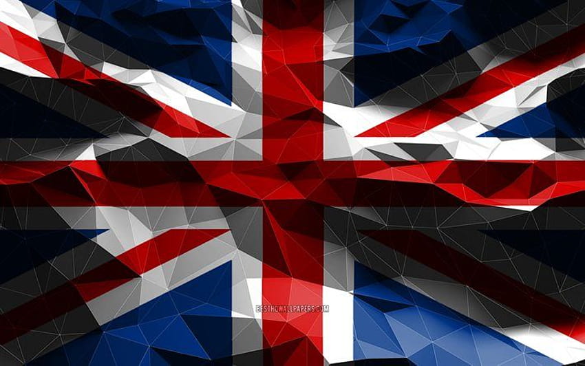 Bendera Inggris Raya, seni poli rendah, Union Jack, negara-negara Eropa, bendera Inggris Raya, simbol nasional, Bendera Inggris Raya, bendera 3D, bendera Inggris, Inggris Raya, Eropa, bendera Inggris Raya 3D Wallpaper HD