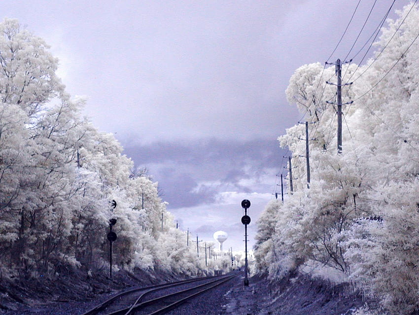 Train railway during winter, steaming winter HD wallpaper