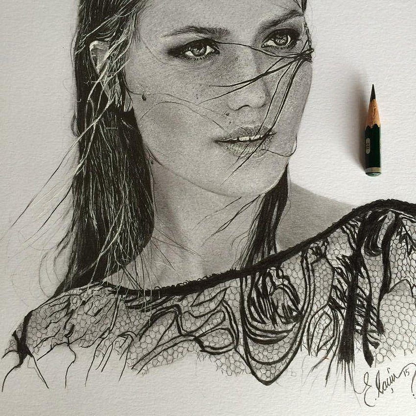 Drawing Pencil Portrait .. ' Fahriye Evcen ' by ErenLACIN HD phone wallpaper