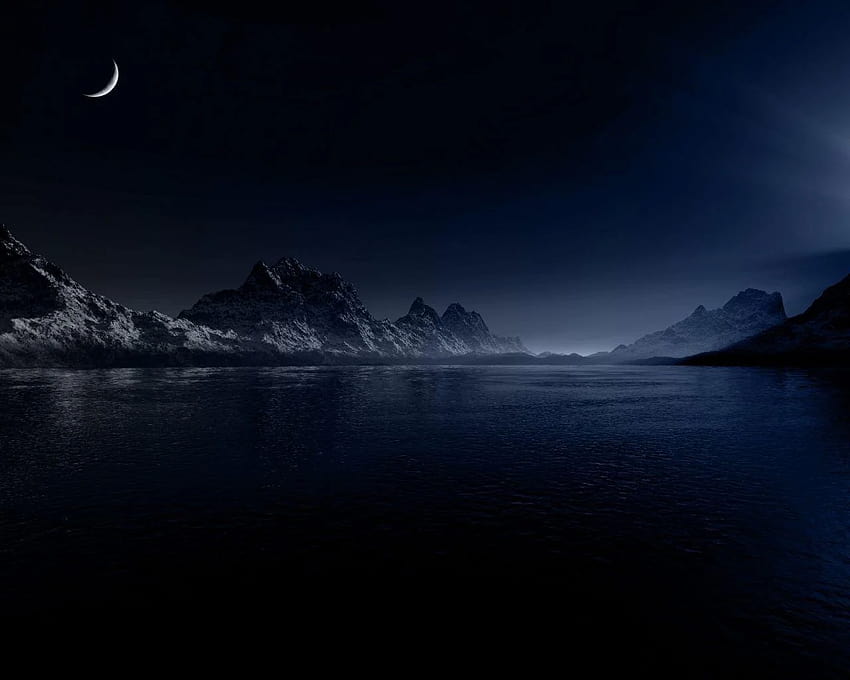 1280x1024 Night Moon Mountains & Sea PC and Mac, night sea HD wallpaper