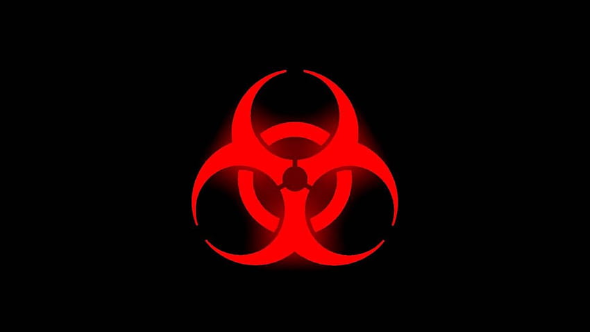Símbolo de riesgo biológico brillante, signo tóxico rojo fondo de pantalla