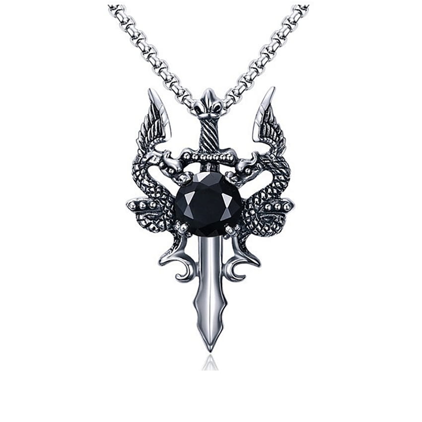 Dragon Sword Necklace Stainless Steel Black Cz Gothic Men Ginger Lyne ...