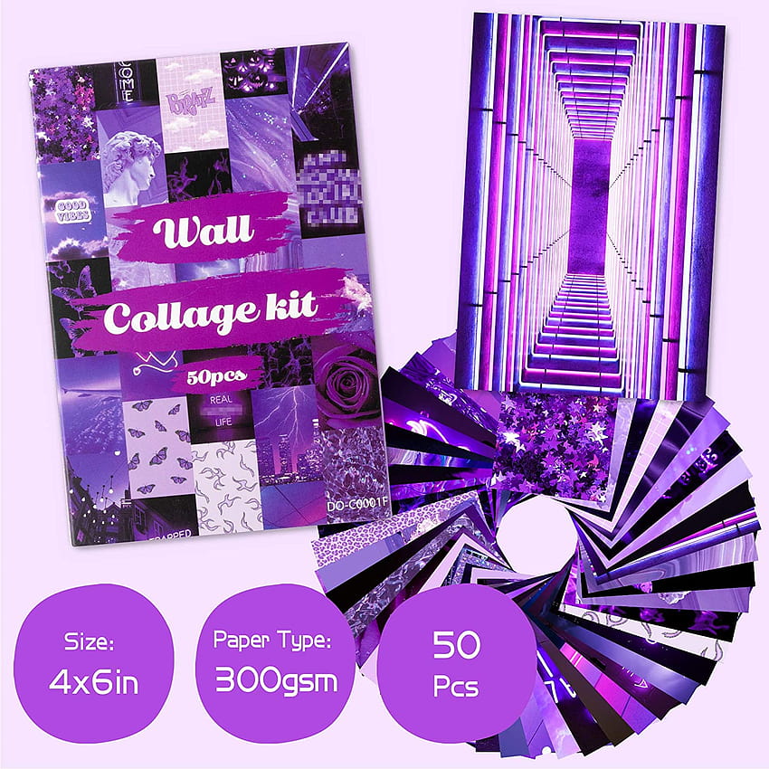 CY2SIDE 50 Stück lila Ästhetik für Wandcollage, 50 Set 10,2 x 15,2 cm, Neon-Collage-Druck-Set, Euphoria-Raumdekoration für Mädchen, Wandkunstdrucke für Zimmer, Wohnheim-Display, VSCO-Poster HD-Handy-Hintergrundbild