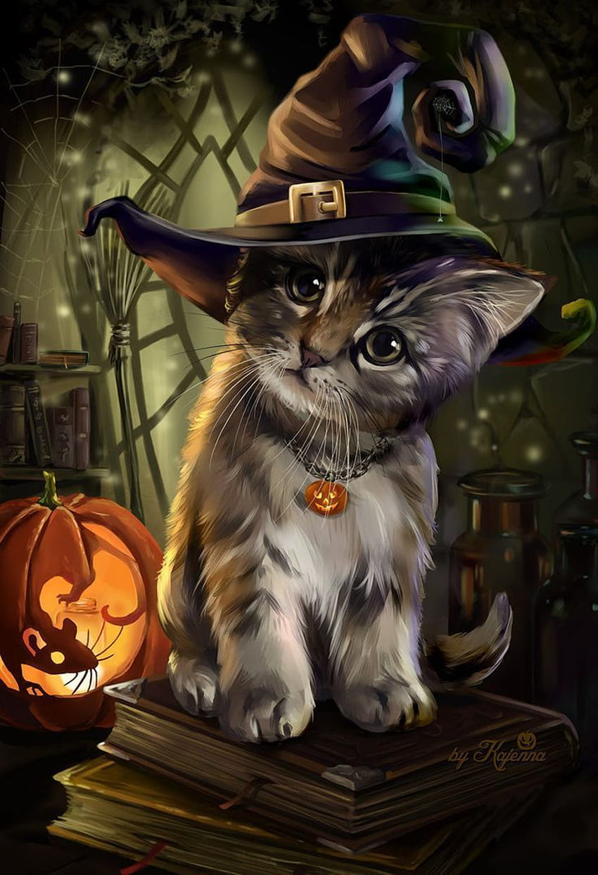 Kucing Halloween Lucu 3D, hewan peliharaan halloween wallpaper ponsel HD