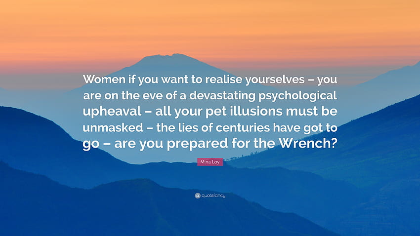 Citation de Mina Loy : « Femmes si vous voulez vous réaliser – vous êtes à la veille d'un bouleversement psychologique dévastateur – toutes vos illusions d'animal de compagnie... » Fond d'écran HD