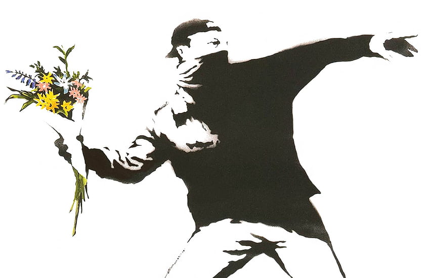 뱅크시 '꽃을 던지는 사람' 벽화, 꽃피는 왕국 HD 월페이퍼