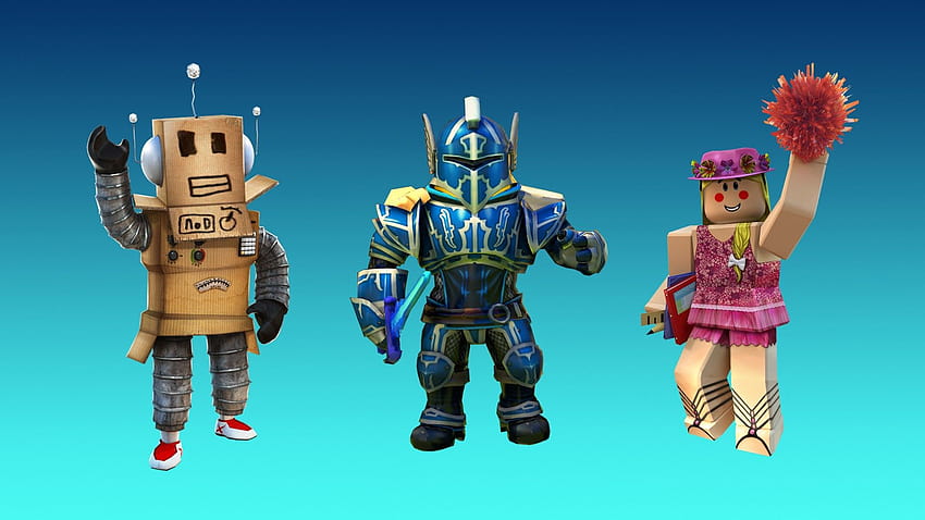Personagens do Roblox em jogos de fundo azul, personagens fofos do roblox papel de parede HD