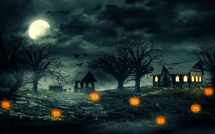 Halloween Night, Pumpkins, Haunted House, Scary , haunted houses HD wallpaper