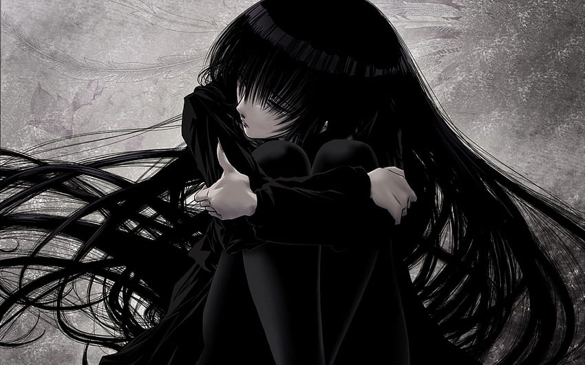 Siyah saçlı kadın anime karakter çizimi, siyah kitsune anime HD duvar kağıdı