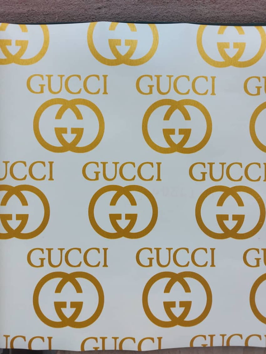 Bermotif Gucci Putih dan Emas wallpaper ponsel HD