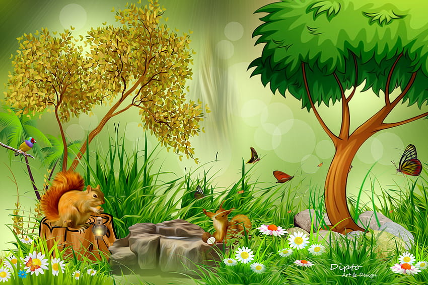 1 Nature Village, cartoon village HD wallpaper