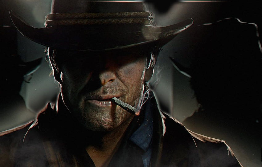 cappello, arte, sigaretta, cowboy, Red Dead Redemption 2, RDO, Arthur Morgan , sezione игры Sfondo HD