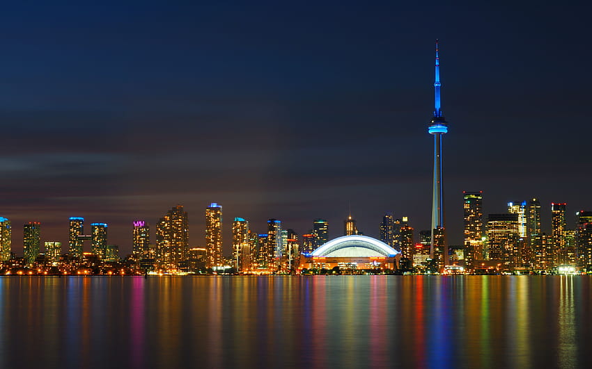 토론토, CN 타워, 야경, 파노라마, 고층 빌딩, 해상도 3840x2400의 캐나다. 고품질 HD 월페이퍼