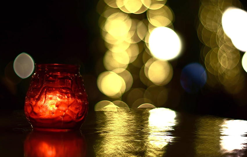 light, red, table, background, fire, , jar of lights HD wallpaper