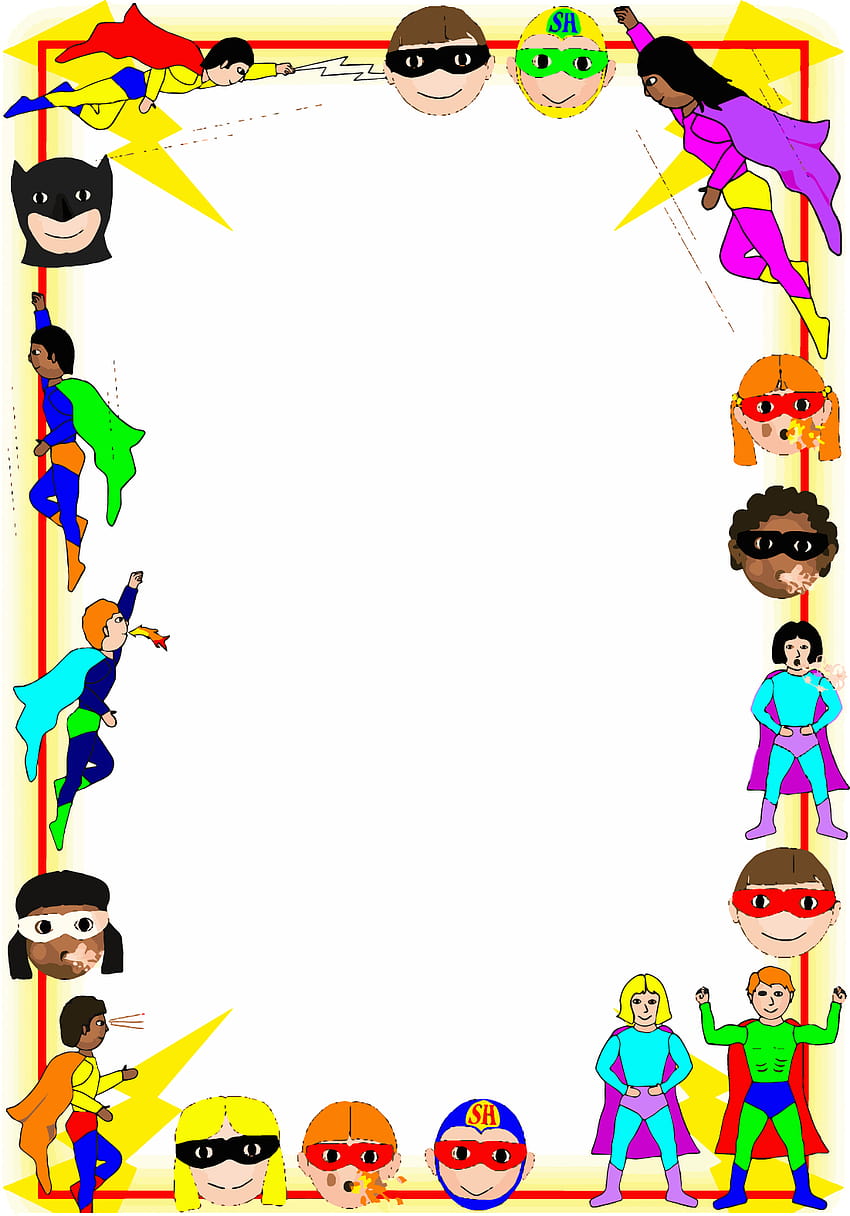Clipart de bordures de page A4 de super-héros, bordure de Fond d'écran de téléphone HD