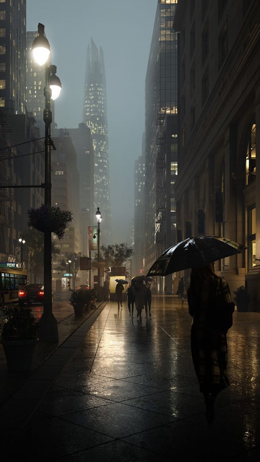 Vibrazioni della città piovosa, città piovosa dall'estetica Sfondo del telefono HD