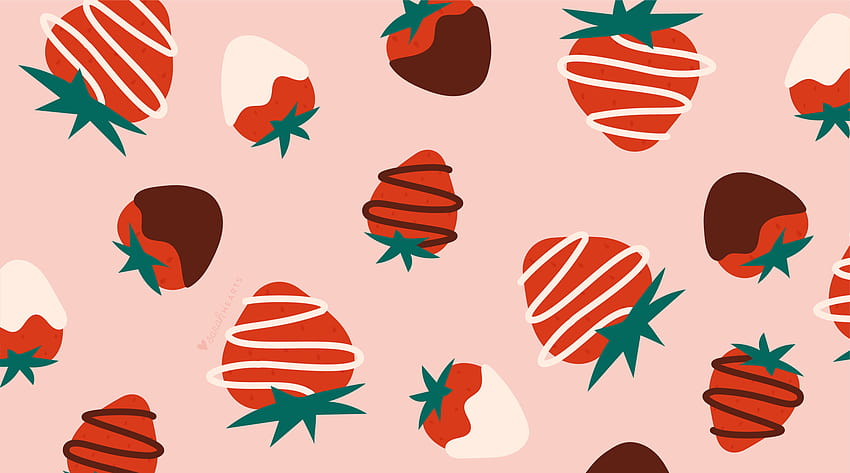 February 2022 Chocolate Dipped Strawberry Calendar, strawberry pc aesthetic HD wallpaper